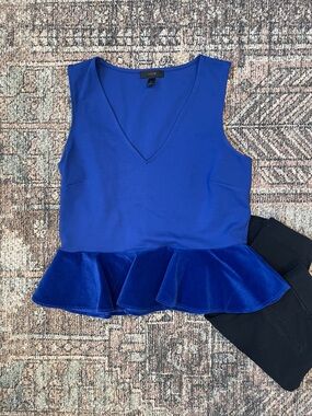 J Crew Royal Blue Velvet Peplum Top Small